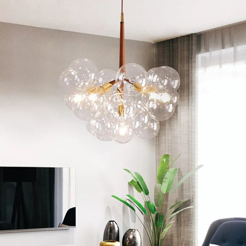 Lampadario a bolle trasparente vetro elegante