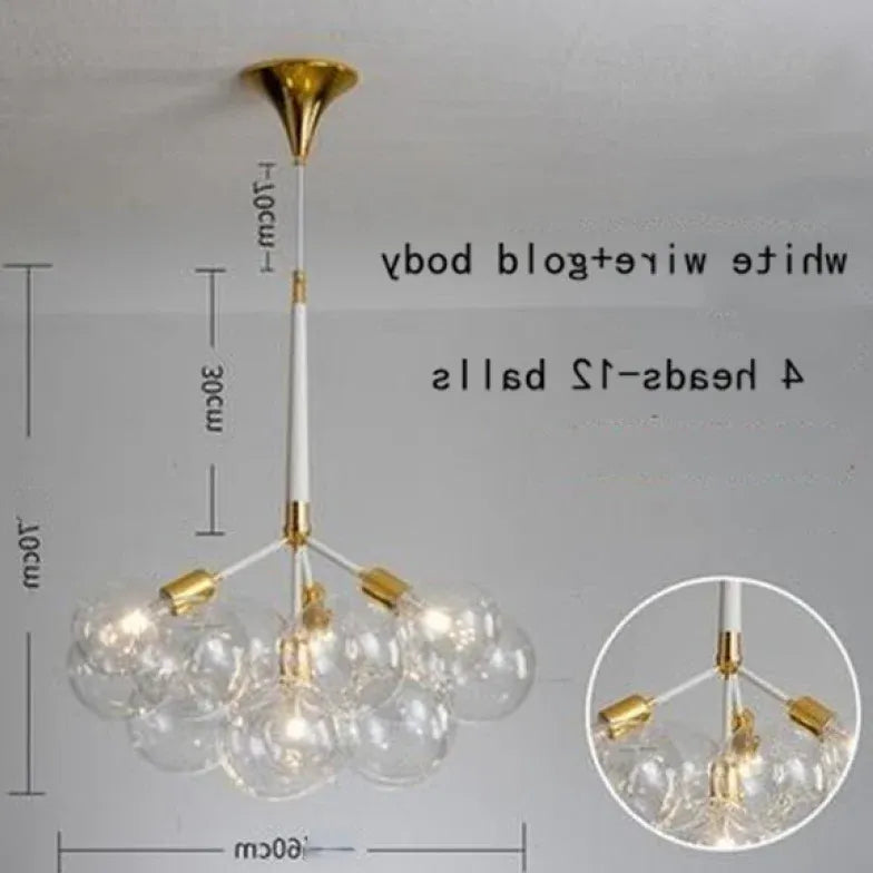 Lampadario a bolle trasparente vetro elegante