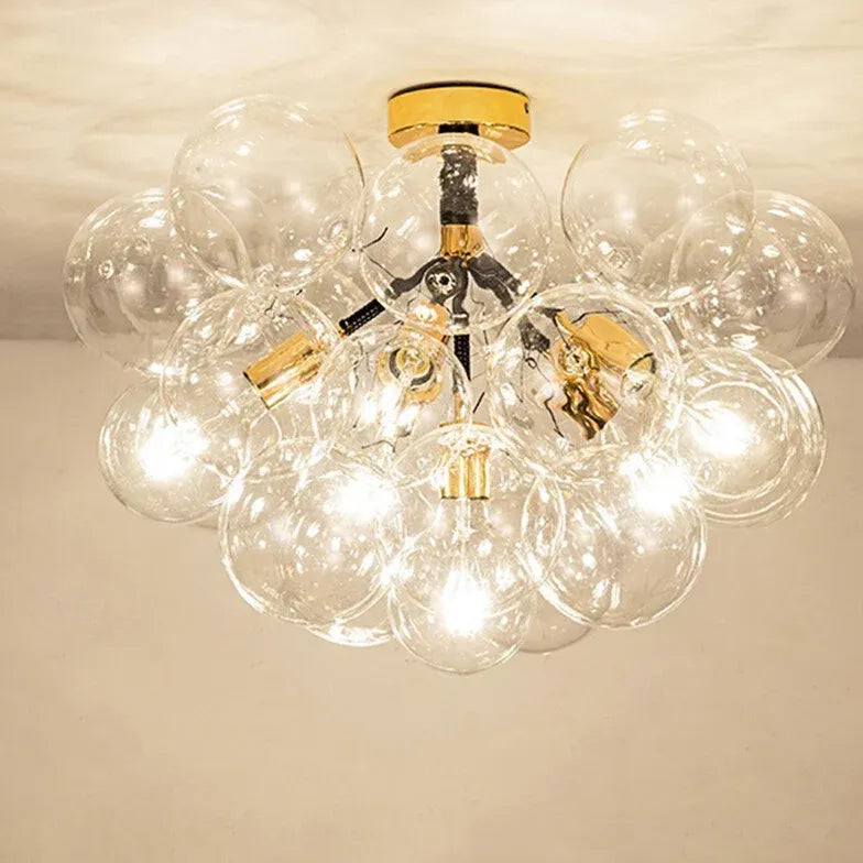 Lampadario a bolle trasparente vetro elegante