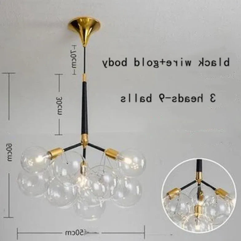 Lampadario a bolle trasparente vetro elegante