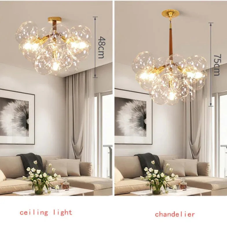 Lampadario a bolle trasparente vetro elegante