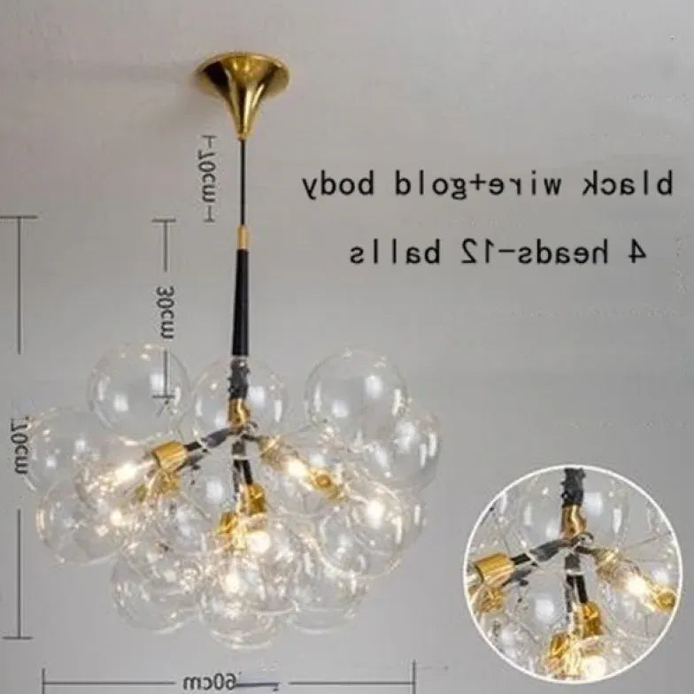 Lampadario a bolle trasparente vetro elegante