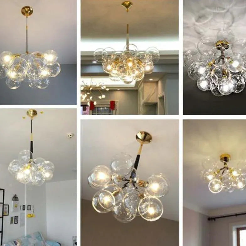 Lampadario a bolle trasparente vetro elegante