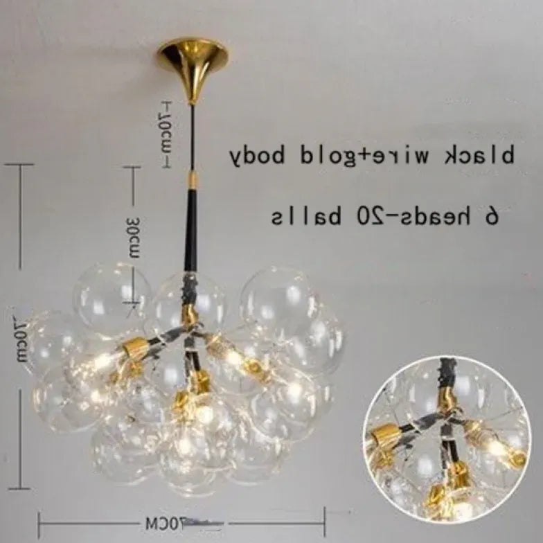 Lampadario a bolle trasparente vetro elegante