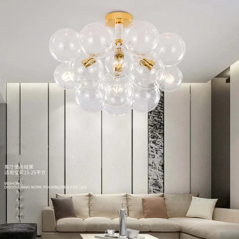 Lampadario a bolle trasparente vetro elegante