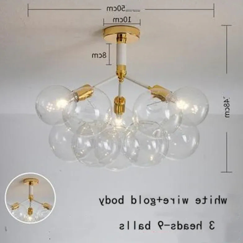 Lampadario a bolle trasparente vetro elegante