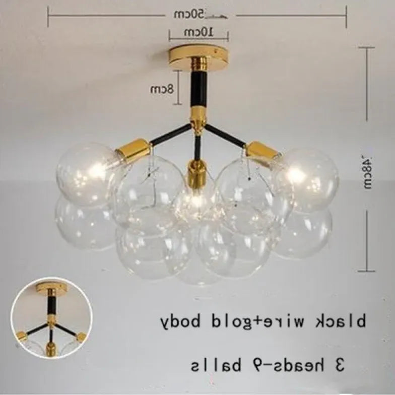 Lampadario a bolle trasparente vetro elegante