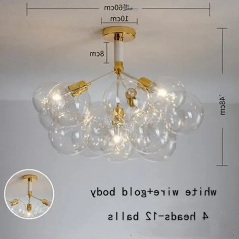 Lampadario a bolle trasparente vetro elegante