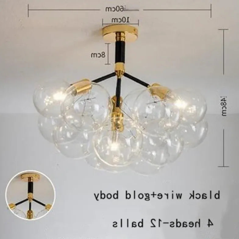 Lampadario a bolle trasparente vetro elegante