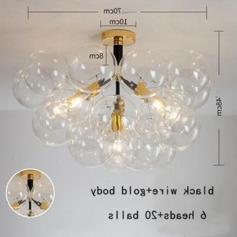 Lampadario a bolle trasparente vetro elegante