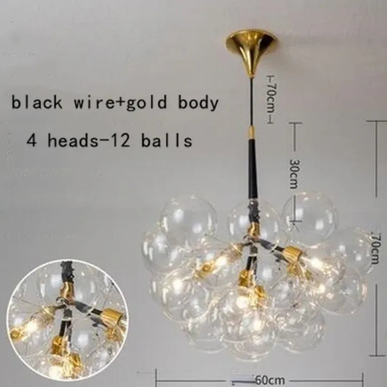 Lampadario a bolle trasparente vetro elegante