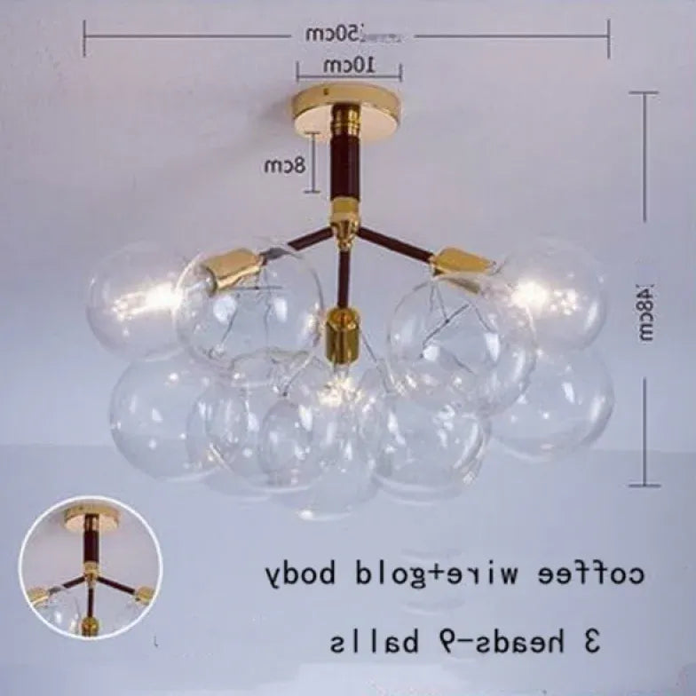 Lampadario a bolle trasparente vetro elegante