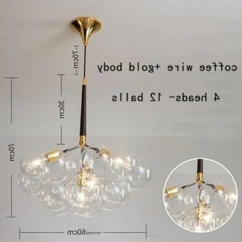 Lampadario a bolle trasparente vetro elegante