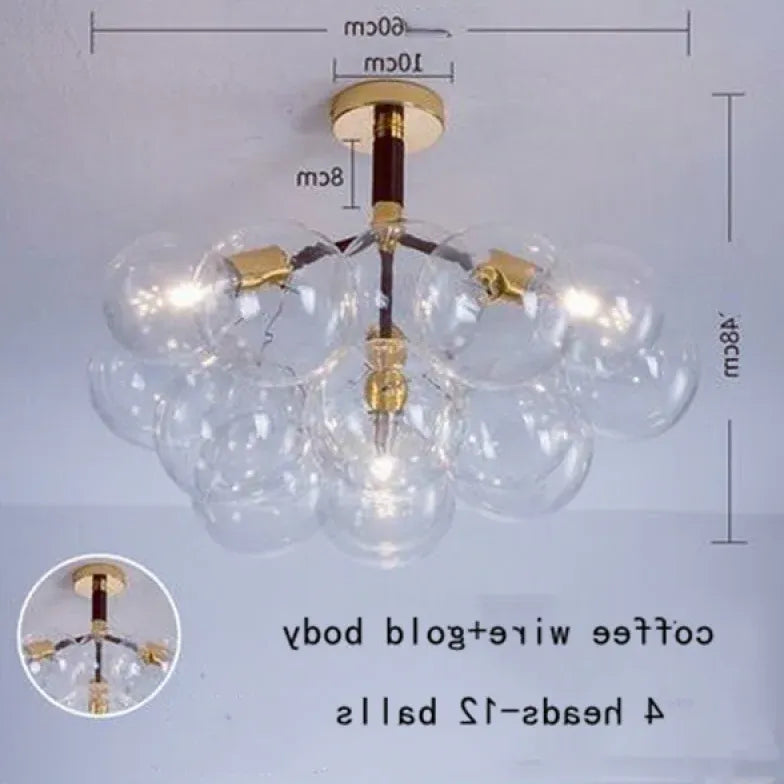 Lampadario a bolle trasparente vetro elegante