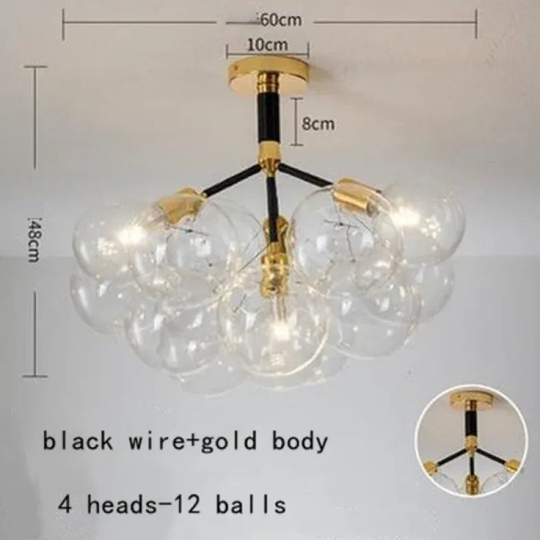 Lampadario a bolle trasparente vetro elegante