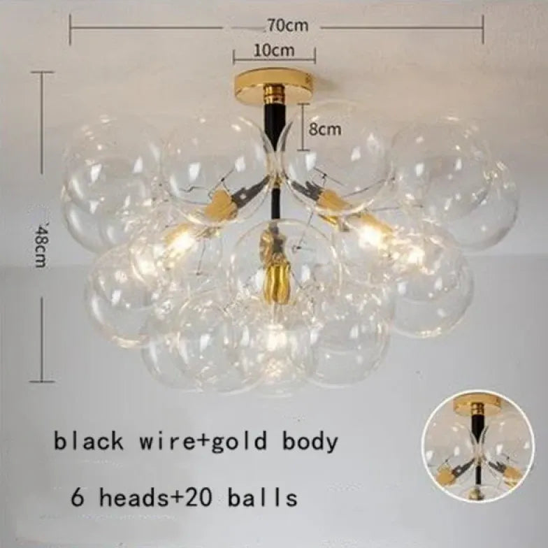 Lampadario a bolle trasparente vetro elegante