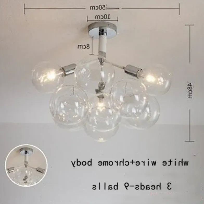 Lampadario a bolle trasparente vetro elegante