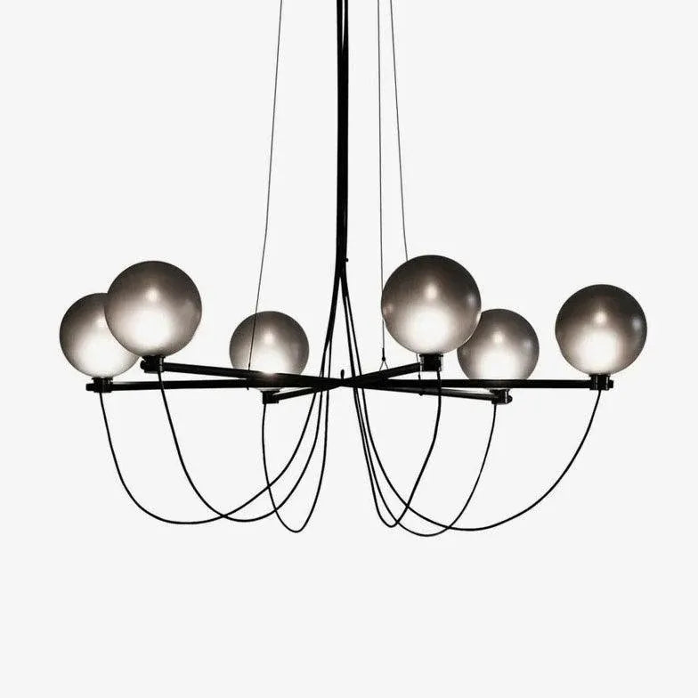 Lampadario in metallo nero vetro grigio moderno