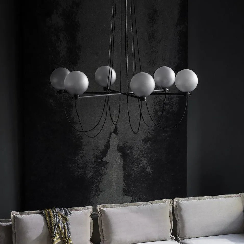 Lampadario in metallo nero vetro grigio moderno