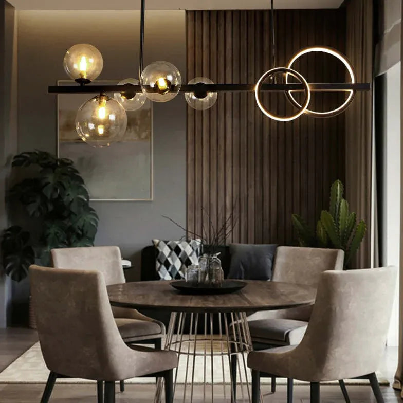 Circular Ring Glass Ball Multi-Head Pendant Light