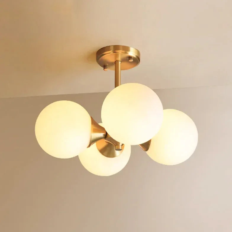 Lampadario a Sfera Bianco Stile Nordico in Ottone