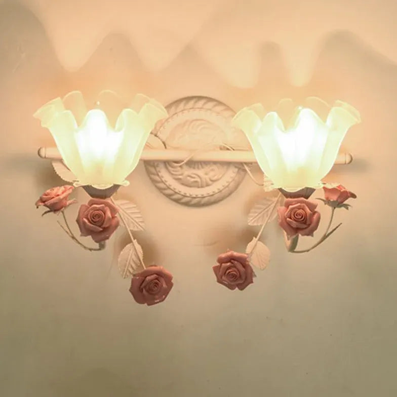 Rose Glass Country Bathroom Wall Lights