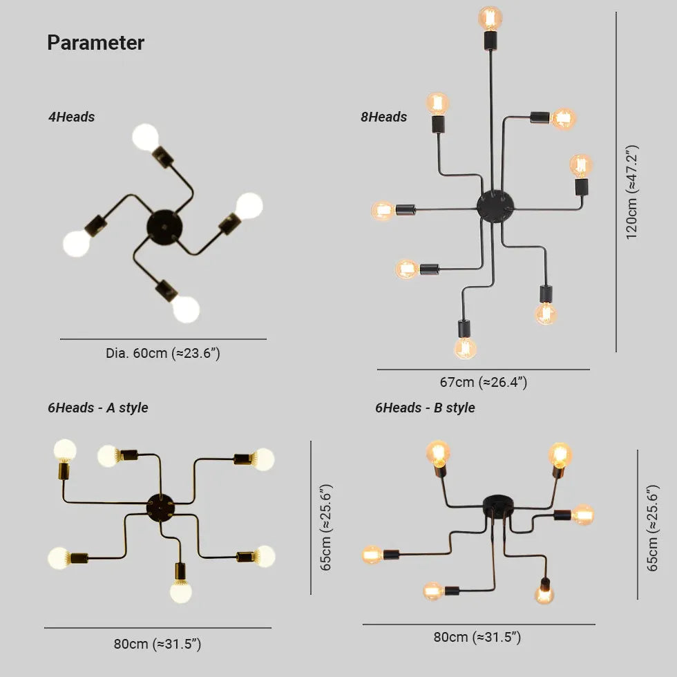 Luci a soffitto industriale nero di ispirazione molecola